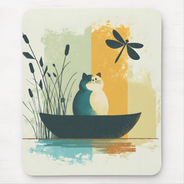 Mousepad Canoa Branca de Gatos Abstrato do Lago Chubby, Min (Frente)