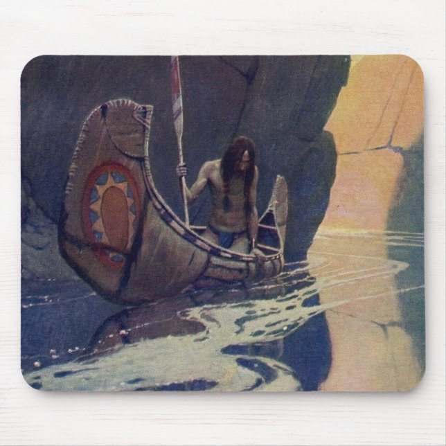 Mousepad Canoa Indígena Vintage Remando ao Sol Clássico (Frente)