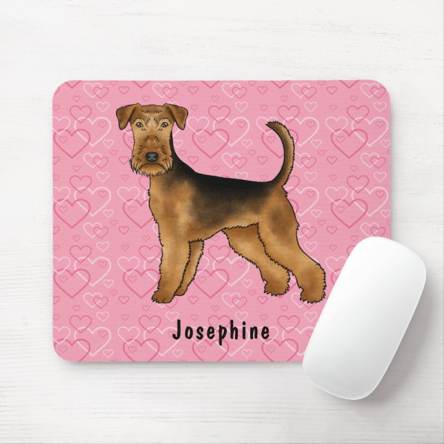 Mousepad Cão Airedale Terrier Amor Com Padrão de Coração Ro (Com mouse)