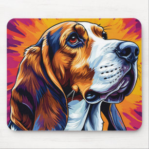 Mousepad Cão Basset Hound com Fundo Colorido