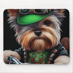 Mousepad Cão Biewer Terrier Dirigindo Bicicleta Dia de São
