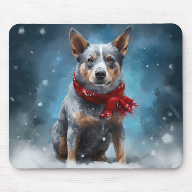 Mousepad Cão Blue Heeler na Neve Natal  (Frente)