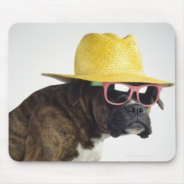 Mousepad Cão-boxeiro com chapéu e óculos (Frente)