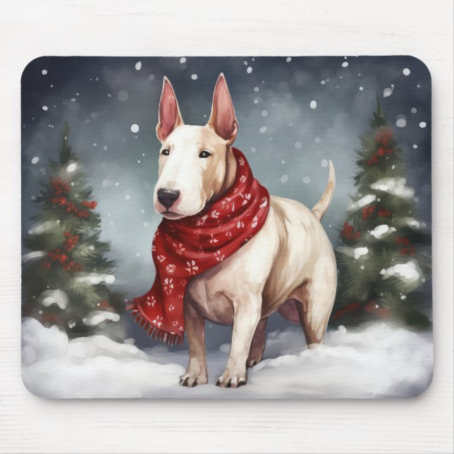 Mousepad Cão Bull Terrier na Neve Natal  (Frente)