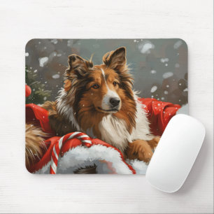 Mousepad Cão Collie Áspero Festa de Natal