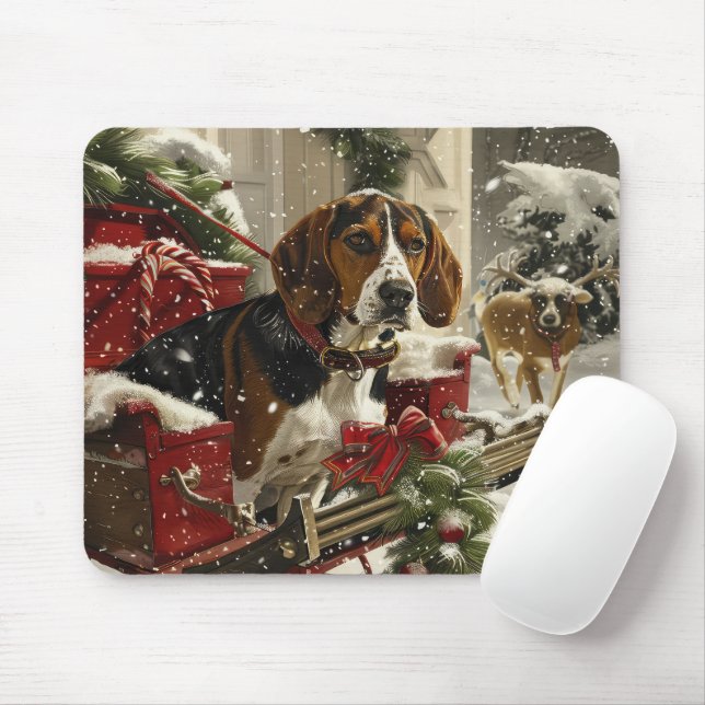 Mousepad Cão Coonhound Walker Arborizado Natal Festivo (Com mouse)