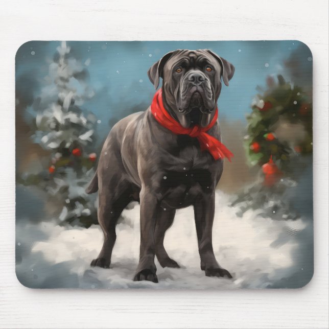 Mousepad Cão Corso na Neve Natal  (Frente)