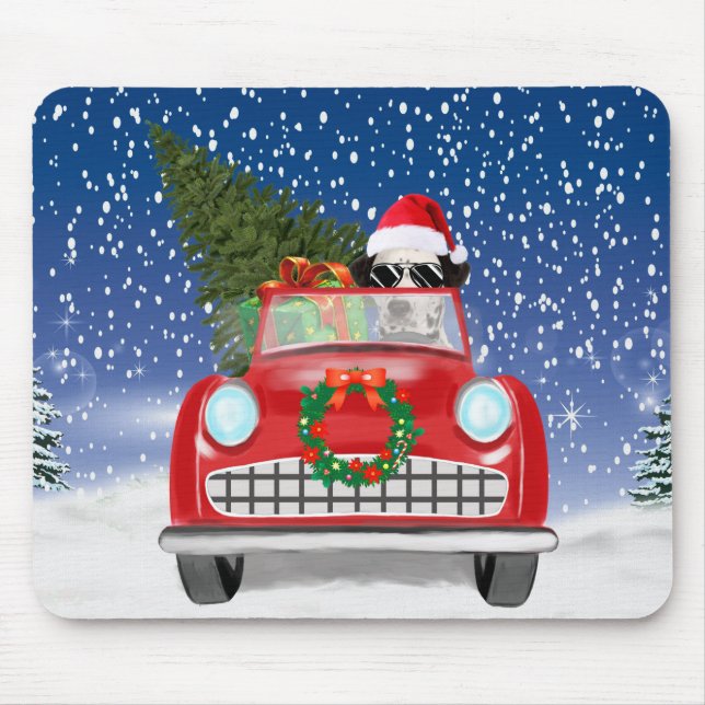 Mousepad Cão Dálmata Dirigindo Carro na Neve Natal (Frente)