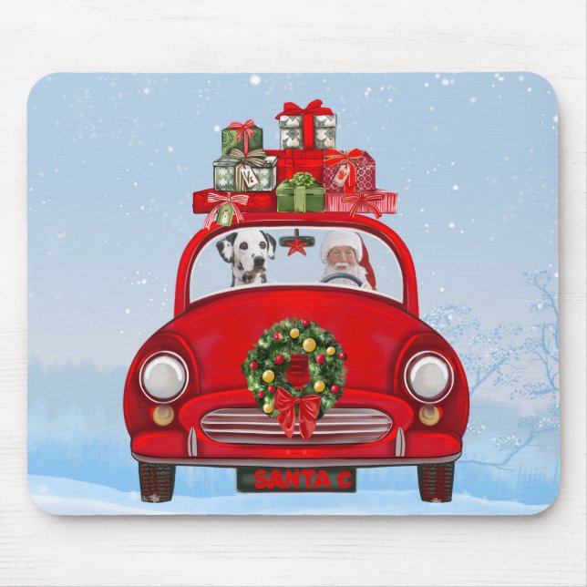 Mousepad Cão Dalmata no Carro com Papai Noel  (Frente)