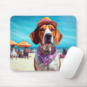 Mousepad Cão de Caça Inglês Americano na Praia, presente de