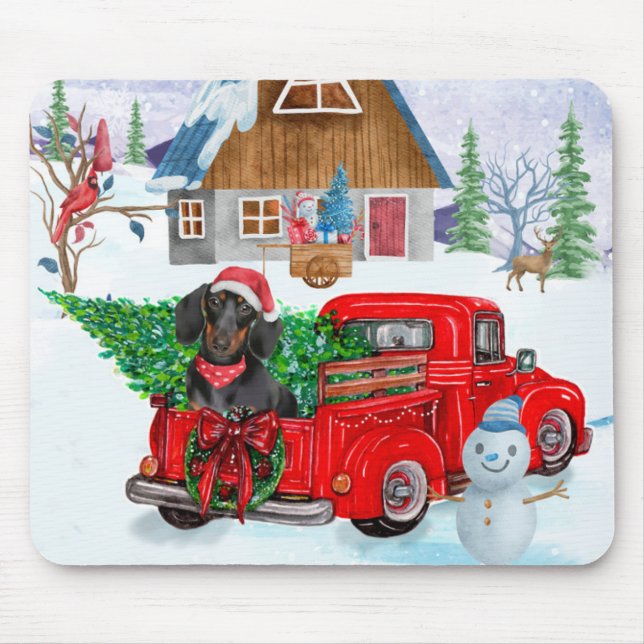 Mousepad Cão De Dachshund Na Neve Dos Caminhões De Parto De (Frente)