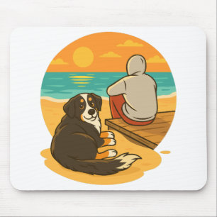 Mousepad Cão de Montanha Bernês Companheiro de Praia ao Pôr