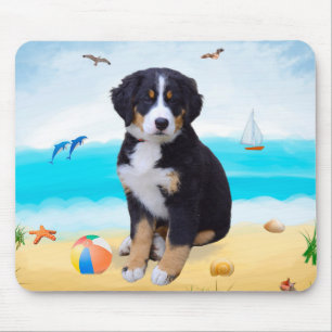 Mousepad Cão de Montanha Bernês na Praia