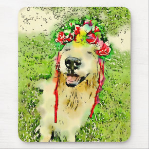 Mousepad Cão do golden retriever com a aguarela da coroa d
