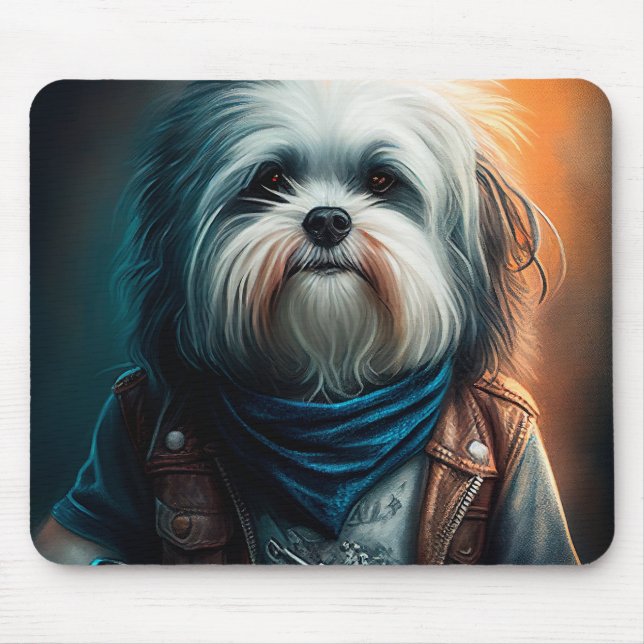 Mousepad Cão do Havanês na pintura digital de bicicleta (Frente)