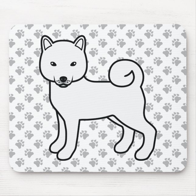 Mousepad Cão e patas de cartoon branco Shiba Inu (Frente)