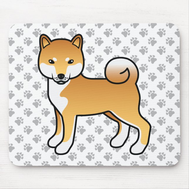 Mousepad Cão e patas de cartoon lindas Shiba Inu Vermelha (Frente)