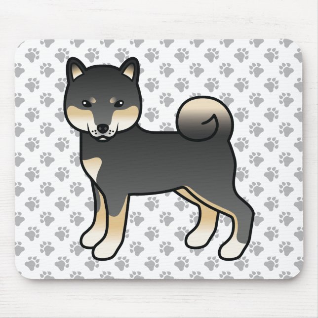 Mousepad Cão e patas de cartoon Shiba Inu Preto e Tan (Frente)