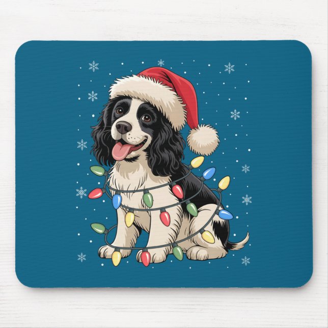 Mousepad Cão English Springer Spaniel Luzes de Natal na Árv (Frente)