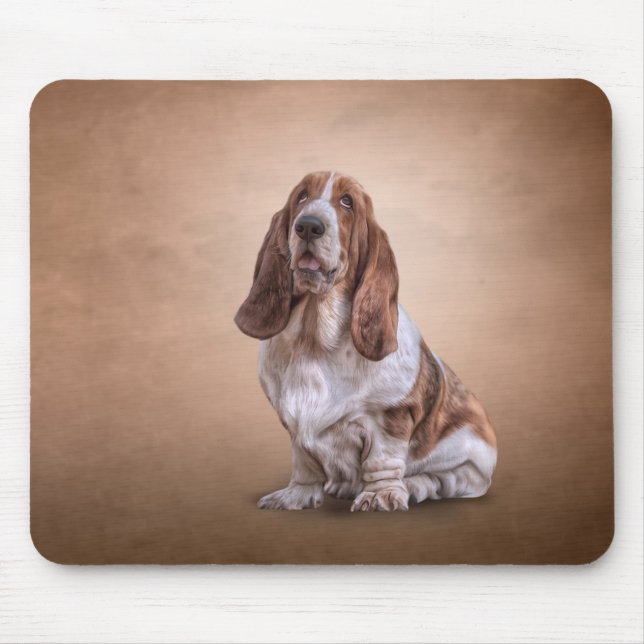 Mousepad Cão engraçado de tiragem de Basset Hound (Frente)