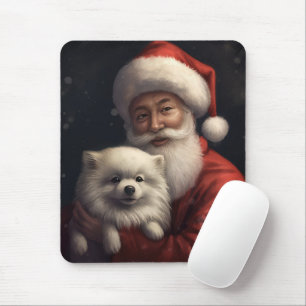 Mousepad Cão Esquimó Americano com Papai Noel Natal Festivo