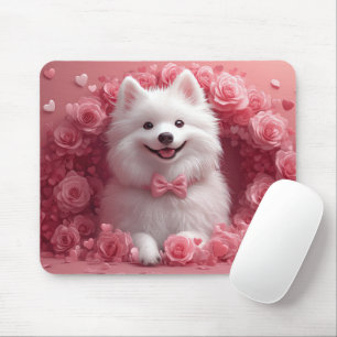 Mousepad Cão Esquimó Americano com Rosas - Dia dos Namorado