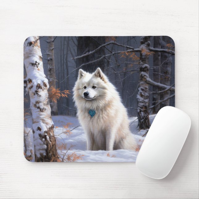 Mousepad Cão Esquimó Americano Natal Neve Caindo (Com mouse)