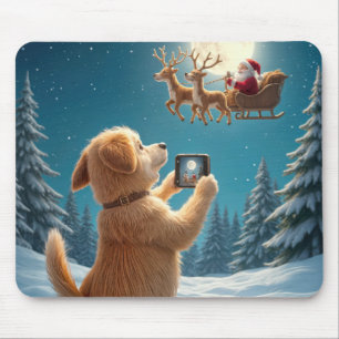 Mousepad Cão Fotografando Papai Noel Em Sleigh