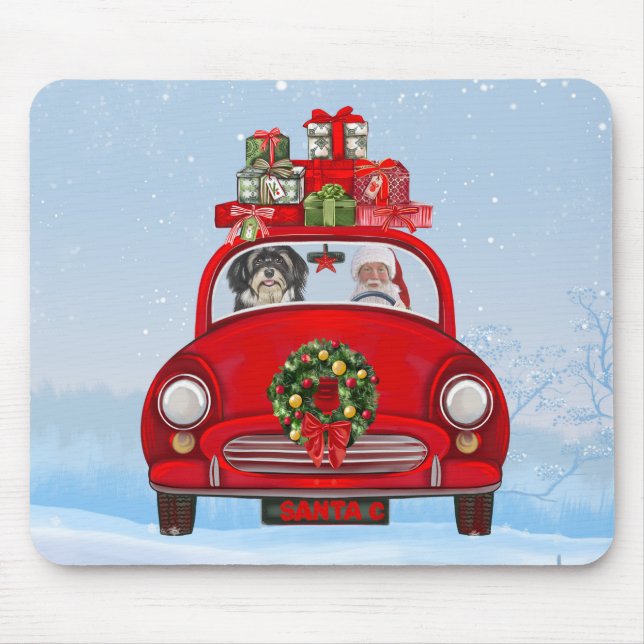 Mousepad Cão Havanês No Carro Com Papai Noel (Frente)