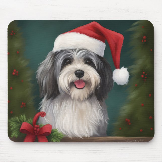 Mousepad Cão Havanês no Natal da Neve (Frente)
