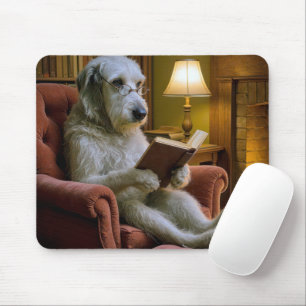 Mousepad Cão Irish Wolfhound Lendo um Livro