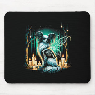 Mousepad Cão legal Papillon Cão Esqueleto Cachorro do Dia d