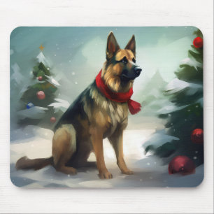 Mousepad Cão Pastor Alemão na Neve de Natal