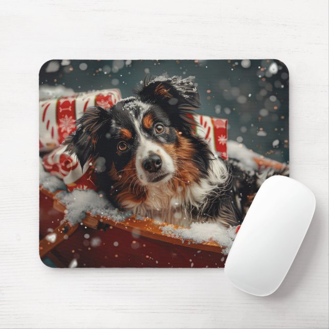 Mousepad Cão Pastor Australiano Festa de Natal (Com mouse)