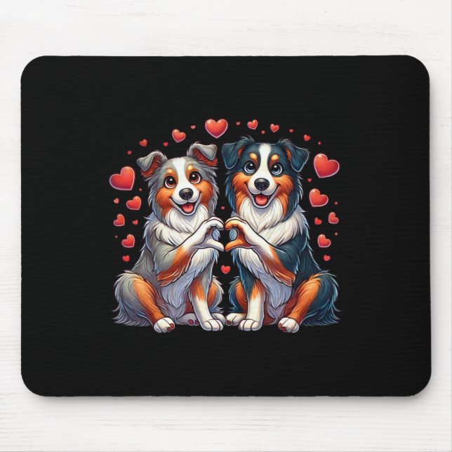 Mousepad Cão Pastor Australiano Mão de Sinal de Coração do  (Frente)