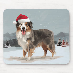 Mousepad Cão Pastor Australiano na Neve de Natal