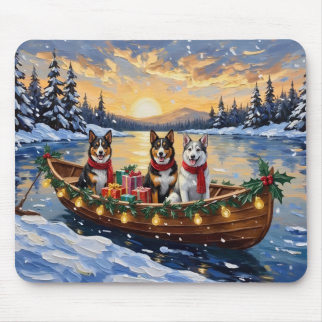 Mousepad Cão Pastor Australiano no barco de Natal (Frente)