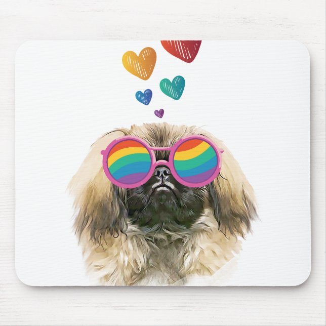 Mousepad Cão Pequinês com Corações Dia dos Namorados (Frente)