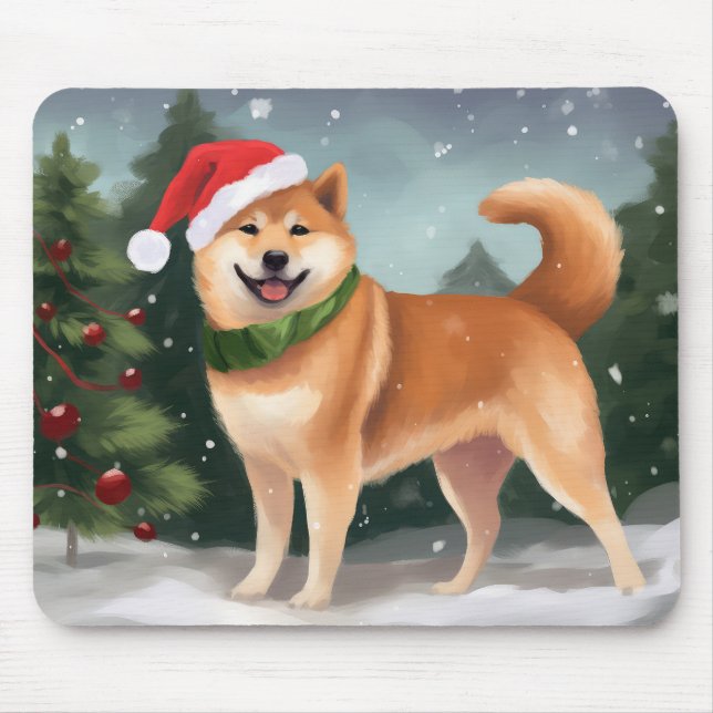 Mousepad Cão Shiba Inu no Natal da Neve (Frente)