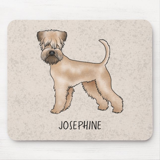Mousepad Cão Soft-Coated Wheaten Terrier em Bege com Nome (Frente)