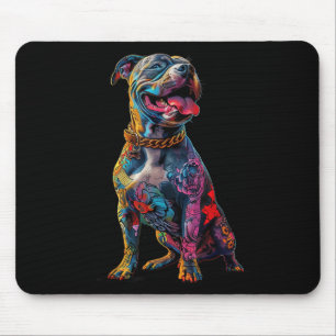Mousepad Cão Tatuagens Pitbull Cão Tatuado Colorido