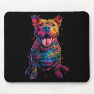 Mousepad Cão Tatuagens Pitbull Cão Tatuado Colorido
