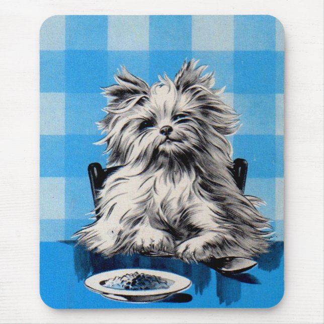 Mousepad cão vadia comendo na mesa (Frente)