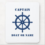 Mousepad Capitão e Marinho do navio náutico<br><div class="desc">Náutica Navio Helma de Roda Capitão Seu Nome Personalizado ou Guia do Mouse do Nome do Barco.</div>