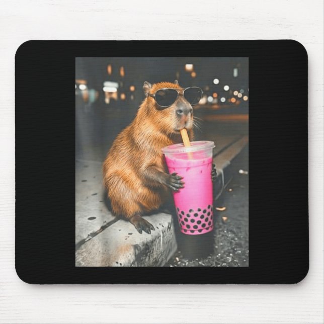 Mousepad Capivara bebendo chá boba gelado meme engraçado de (Frente)