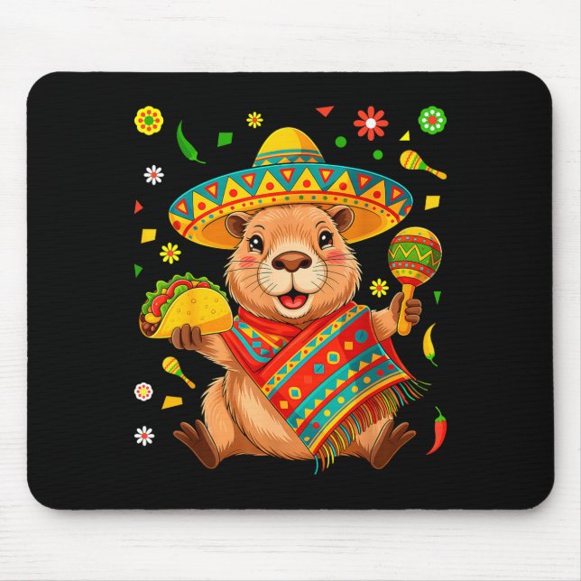 Mousepad Capivara engraçada cinco de mayo festa chapéu taco (Frente)