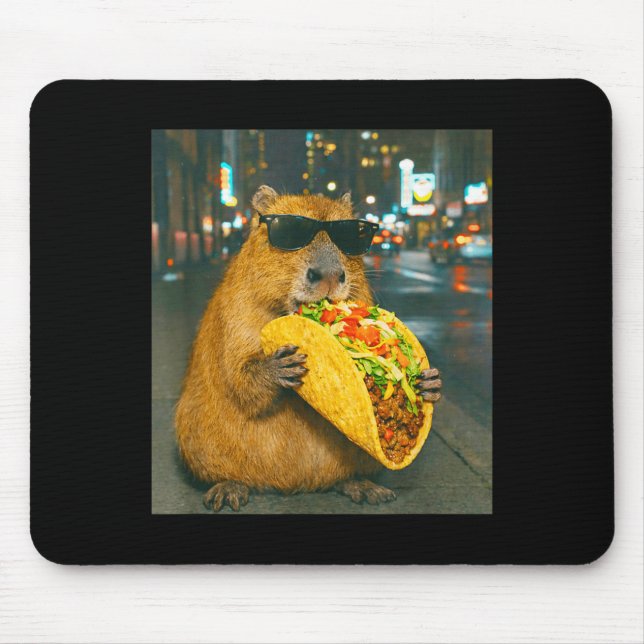 Mousepad Capivara engraçada comendo meme retro taco  (Frente)