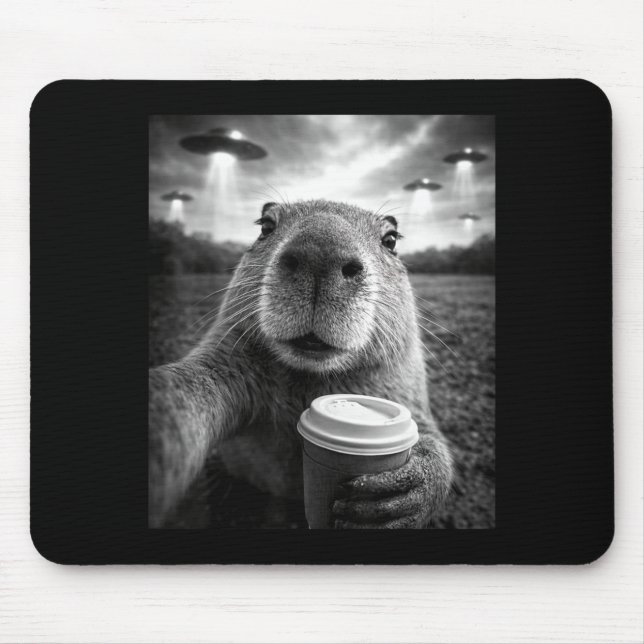 Mousepad Capivara engraçada selfie ufo meme alienígena  (Frente)