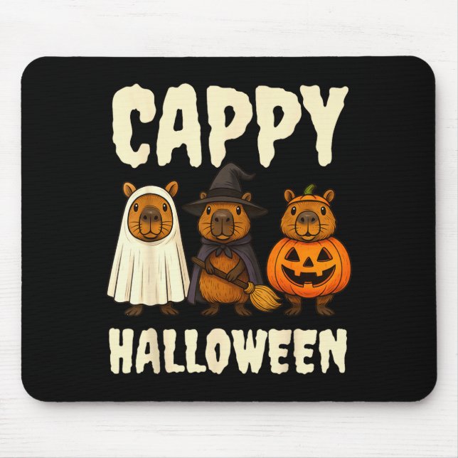 Mousepad Cappy Halloween Funny Capybara Ghost Witch Pumpkin (Frente)