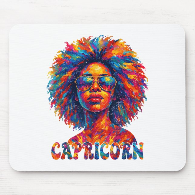Mousepad Capricórnio Queen Afro Art African American Women  (Frente)
